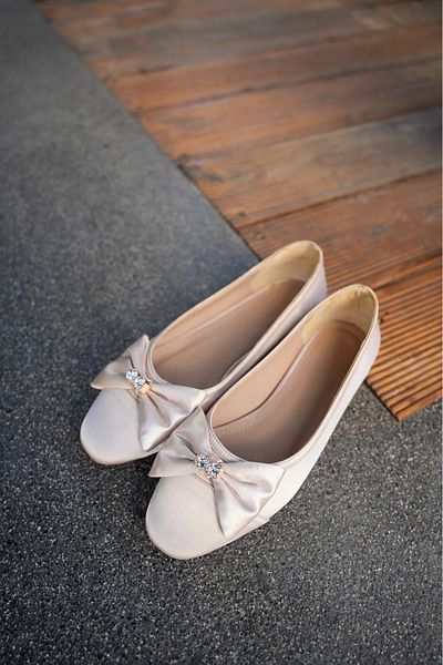 LamintaGlobal Begonia Skin Satin Stone Bow Detailed Women's Ballerinas