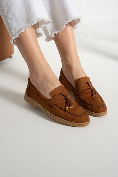 ayakkabıhavuzu Women's Summer Loafer Shoes Tan Crepe Suede
