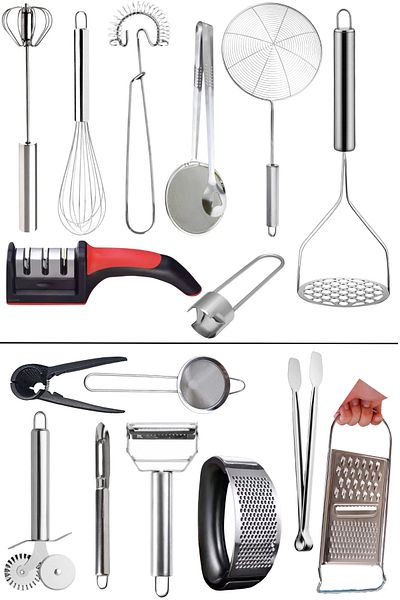 BARENDA 16 Pieces Luxury Quality Dowry Set Premium Bundle Abrasive Grater Kitchen Tools Kit Practical Masher