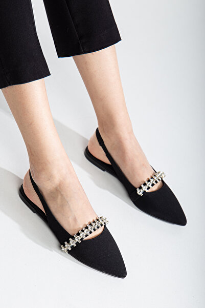 HMS moda Model Şık Düz Taban Kadın Babet (1-4 CM) Halka Elmas Fügürlü