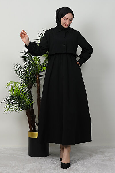 GİZ AGİYİM Μαύρο φόρεμα ακρωτηρίου με κορδόνι