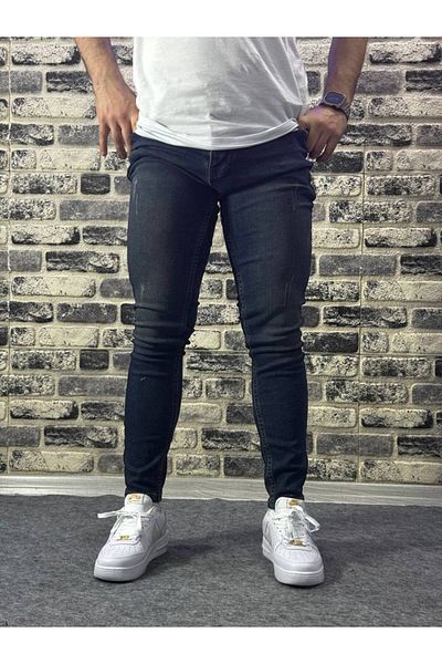 MODA Men's Navy Blue Light Patterned Vintage Skinny Skinny Leg Casual Pants