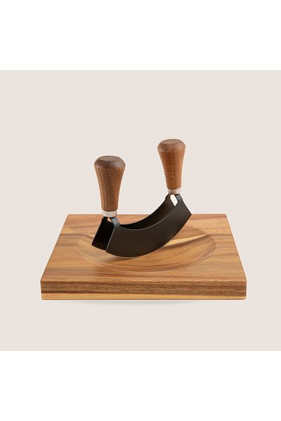 Chakra Agni Acacia Cutting Board with Knife 20x20 cm Natural