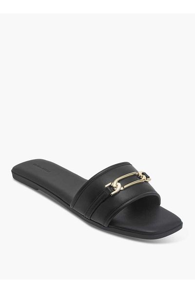 Flora Bella by Shoexpress Flora Bella Solid Slip-On Flat Sandals with Metal Accent