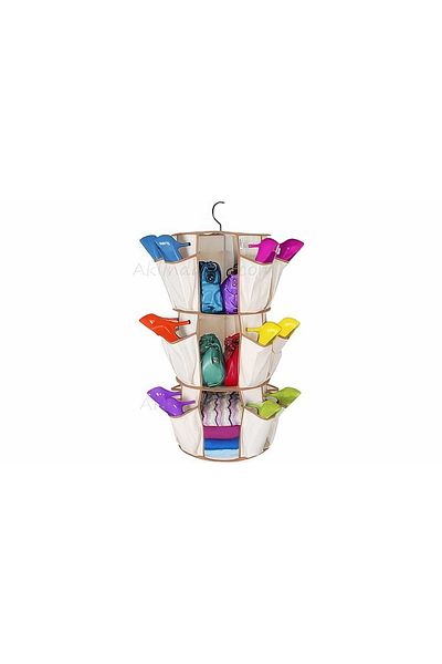 ASG Rotatable Shoe and Bag Rack 3 Tiers 24 Compartments (Smart Carousel Organizer)