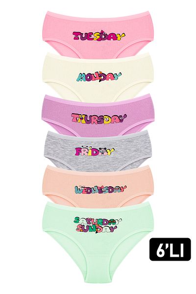 Öts Pack of 6 Girls' Cotton Cute Printed Panties - Mix Color