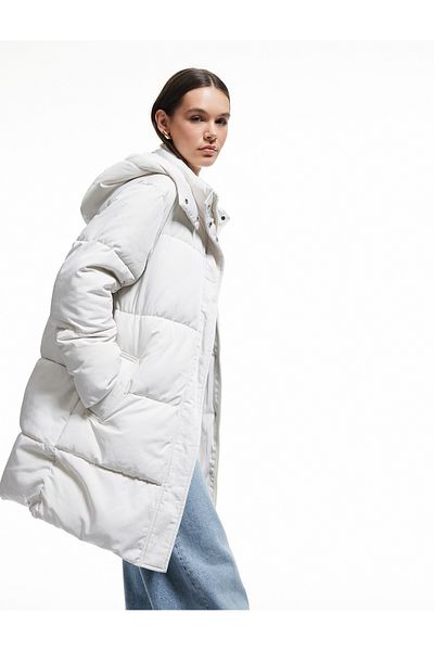 Koton Oversize Puffer Jacket with Hooded Snap Button and Zipper