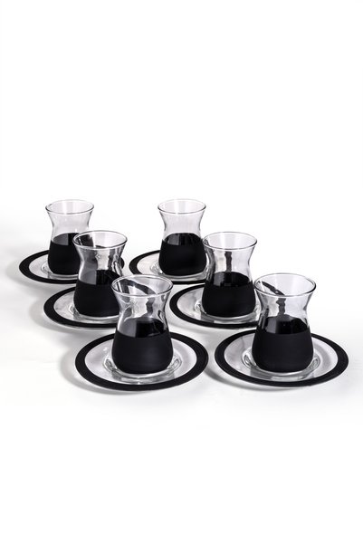 MEST 12 piece black matte tea glass set for 6 people - 132 cc elegance and modern design