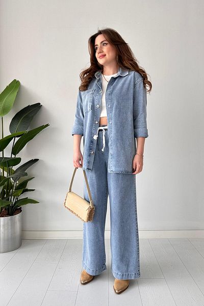 MaziButik Blue Wide Leg Denim Set