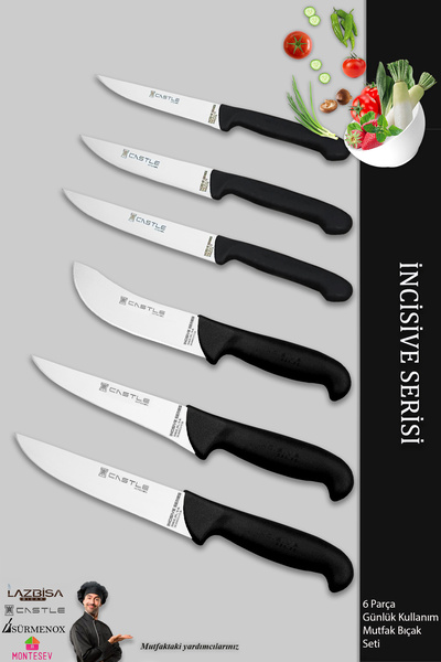 Castle İncisive Serisi Mutfak Bıçak Seti Et Ekmek Sebze Bıçağı 6 Lı Set Günlü...