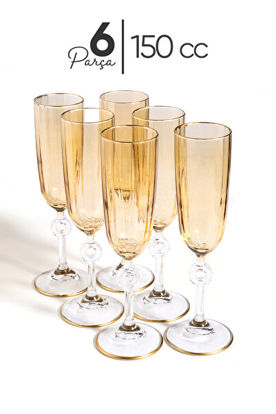 MEST Emora 6 Adet Ayaklı Bal Renk  Kahve Yanı Su Bardağı Takımı - 150 cc Şıklık ve Zarafet