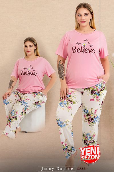 Jenny Daphne Plus Size Floral Print Short Sleeve Pajamas Set - 11005