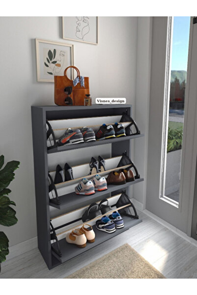 VISNES Düşer Kapak Ayakkabılık Kayar Raflı Ayakkabılık 3 Bölmeli Ayakkabılık
