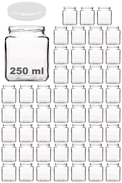 Afracam 250 ml Metal Beyaz Kapaklı Kare Kavanoz 250 Cc Şeffaf Köşeli Kavanoz ...