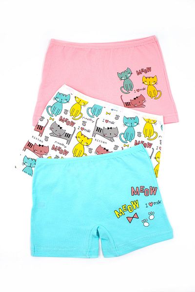 Öts Girl's Colorful 3-Piece Printed Boxer Cat Printed
