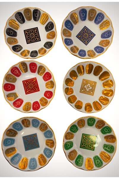 DUKKANI ISTANBUL Classic Porcelain Tea Plate for 6 People - Beginner Gold Mix