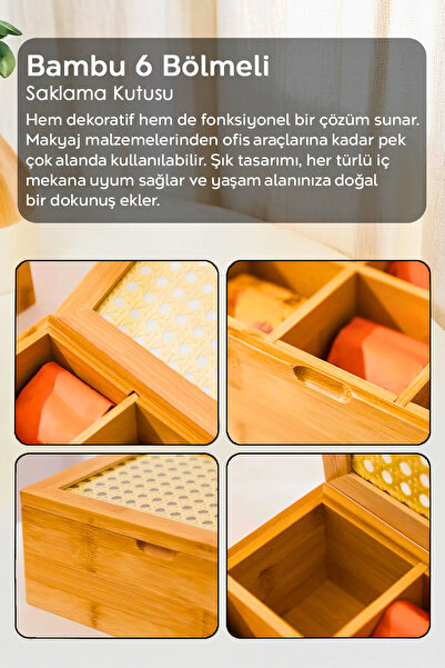 Genel Markalar 6 Bölmeli Hazeran Bambu Poşet Çay Saklama Organizer Kutusu, Bambu Aksesuar Takı Düzenleyici Kutusu