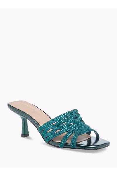 Flora Bella by Shoexpress Flora Bella Embellished Slip-On Sandals with Flared Heels