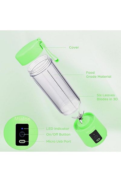 AKDC [Upgraded] Personal USB Juicer Cup|Portable Blender|380ml Rechargeable Mixer with 3D Six Blades