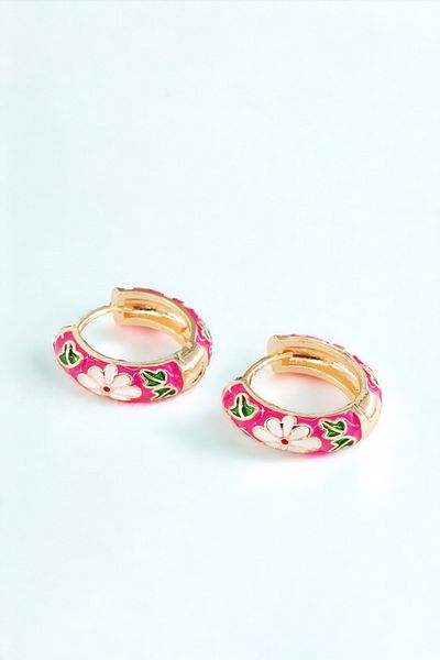ARTEMİSİA Women's Vip Series Antiallergic Tarnish Free Flower Motif Enameled Pink Earrings 2.5 cm