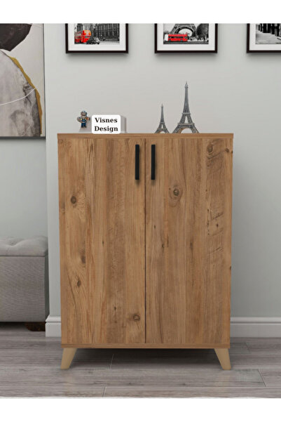 VISNES 4 Raflı 2 Kapaklı Ayakkabılık Çok Amaçlı Dolap Ayakkabı Dolabı