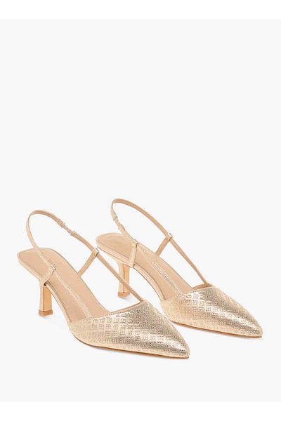 Flora Bella by Shoexpress Flora Bella Textured Slingback Sandals with Kitten Heels