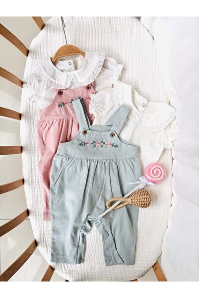 NUNU BABY Stacie Floral Embroidered Salopet Suit