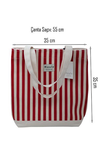 Maule 2-teilige rot gestreifte Damen-Umhängetasche – 100 % Baumwolle, mit Reißverschluss, Strand & Alltag – kleine Tasche
