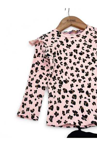 VOY KİDS Girl 3-4-5-6-7-8-9-10-11-12 Years Old Trophy Ruffled Flower Printed Seasonal Bottom Top Set