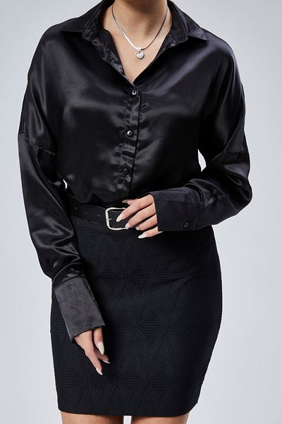 EMMAS CLOTHİNG Cămașă neagră cu croială casual din satin