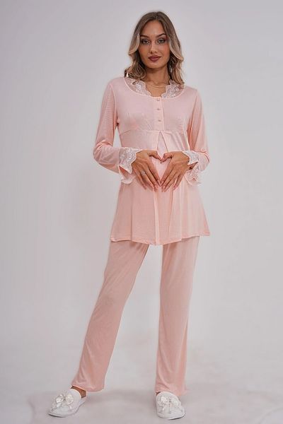 Pelin Women's Powder Lace Detailed Maternity Pajama Set