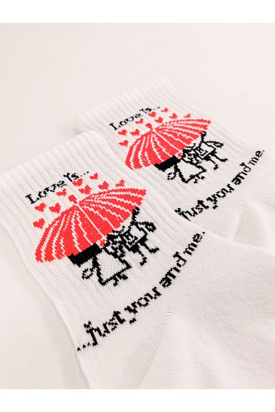 Shuttle Park Унисекс чорапи Love, стилни и удобни, с шарка, само ти и аз, бели колежански чорапи