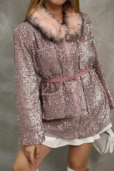 Shazel Pullu Yakası Kürklü Kaban