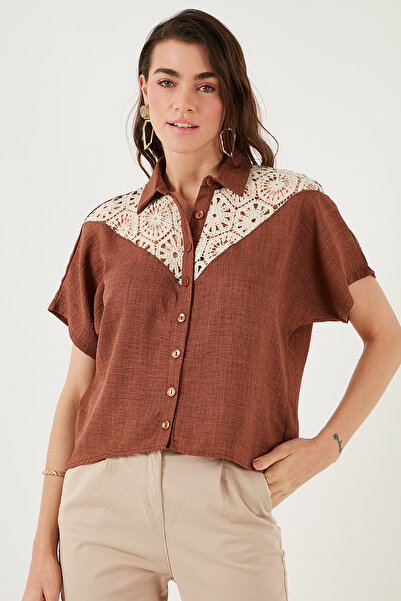 Lela Dantelli Relaxed Fit Kısa Kollu Gömlek GÖMLEK 5865764