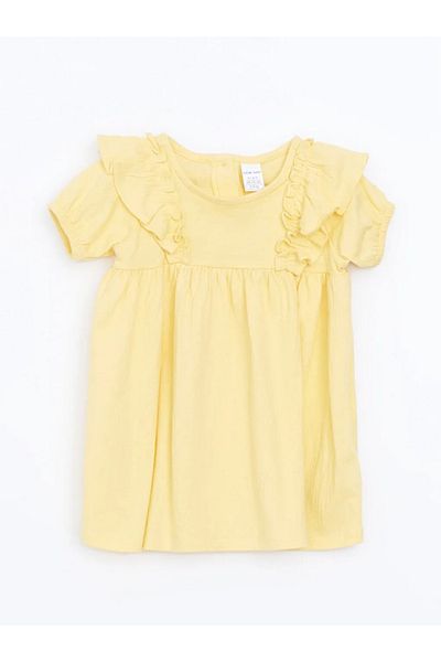 LC Waikiki Lcw Baby Yellow Basic Crinkle Ruffle Baby Girl Dress