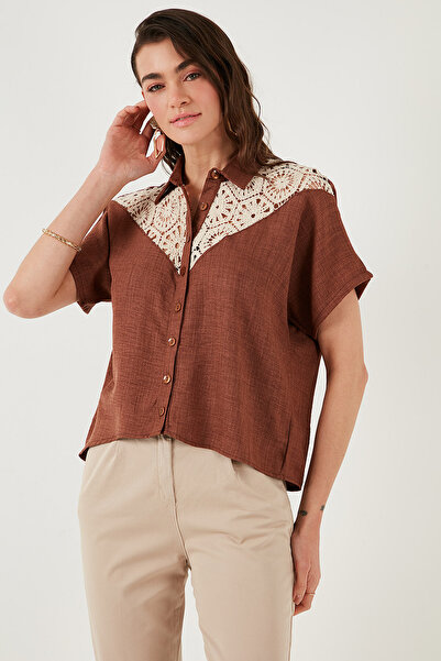 Lela Dantelli Relaxed Fit Kısa Kollu Gömlek GÖMLEK 5865764