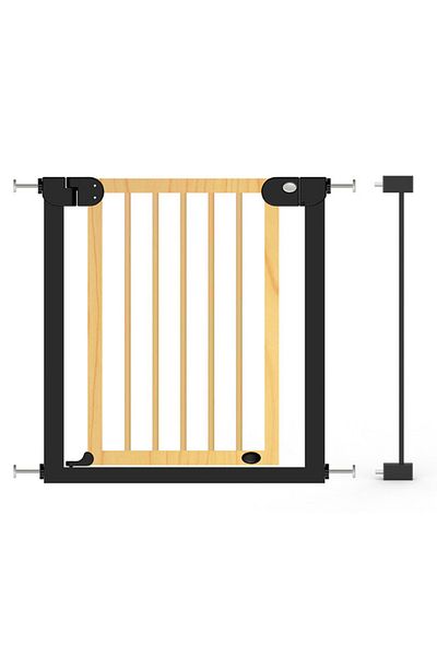 BabySafe Baby Safe Wooden Safety Gate w / t 7cm Black Extension - Natural Wood