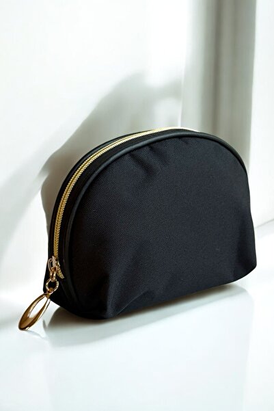 Aggu Bebe حقيبة مكياج سوداء بسحاب ذهبي، حقيبة يد عملية وأنيقة للسفر