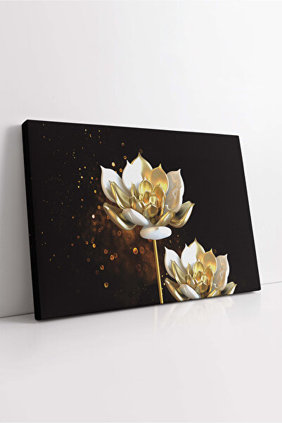 KOSS Dijital Pictură decorativă pe pânză cu flori de lotus în culori alb și auriu, decor floral pentru intrarea în holul biroului