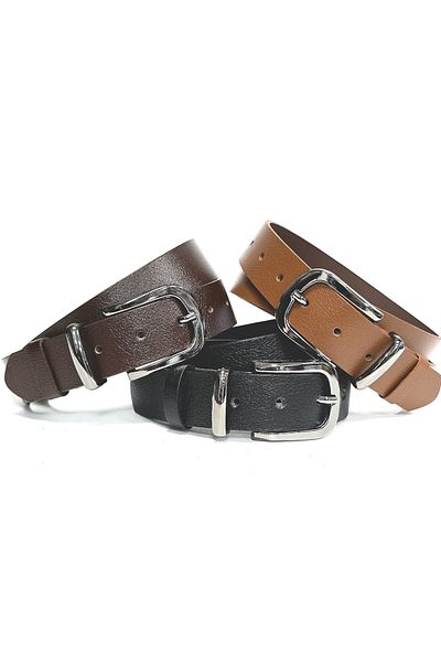 Kemerix 100% Genuine Leather 3.2 cm Black-Tan-Bitter Brown 3-Piece Belt Set
