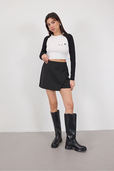 Addax E16732-Dk9 Asymmetrical Cut Shorts Skirt