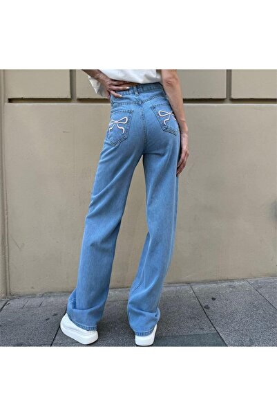 Karakedi Сині джинси-баггі з вишитим бантом