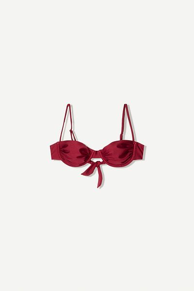 Bershka Burgundy gathered bikini top