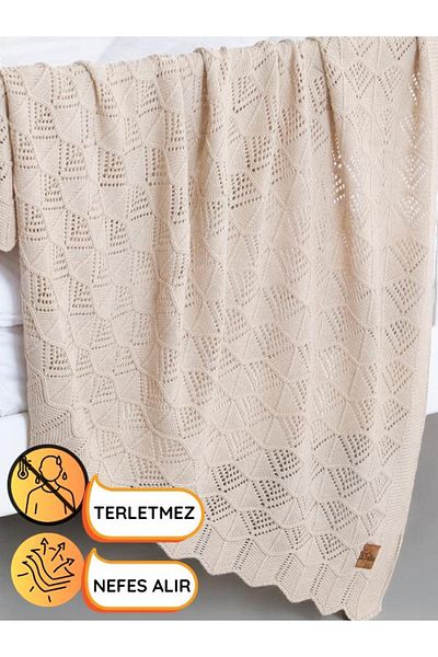 DALİSA Emily Beige Knitwear Knitted Bedspread, Multi-Purpose Sofa Cover