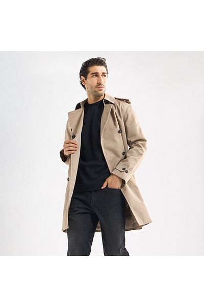 FAV Belt Detail Trench Coat with Pockets and Notch Lapel
