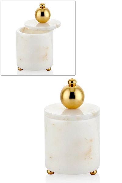 SETABIANCA Evza White Marble Ball Box with Lid Large 9*9*15 cm