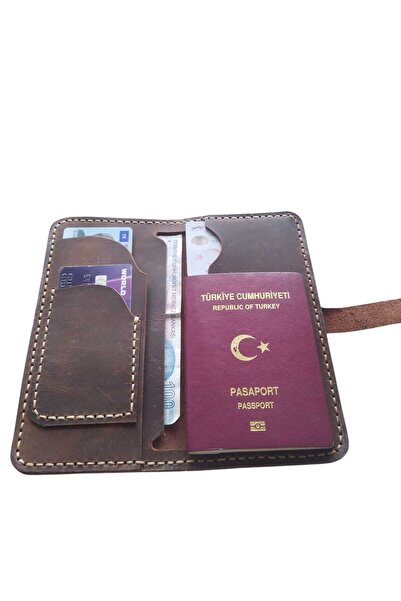 semiramis Apollon Model El Yapımı Vintage Koyu Kahve Renk Hakiki Crazy Deri Pasaport Kılıfı Pasaportluk