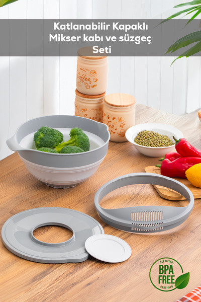 Porsima 3 in 1 Foldable Mixer Mixing Bowl with Strainer, Basin 4 Pieces Kitchen Prep and Dowry Set