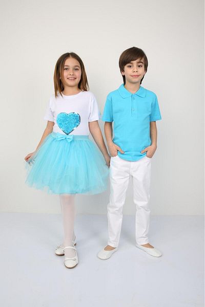 nacar çarşı April 23 Girl's T-Shirt Tutu Skirt Combination Boy's Polo Collar Pants Suit Show Clothes