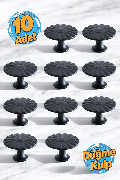 Badem10 10 buc. Buton solar Mobilier negru mat Sertar de bucătărie Dulap dulap Capac mâner metalic Mâner